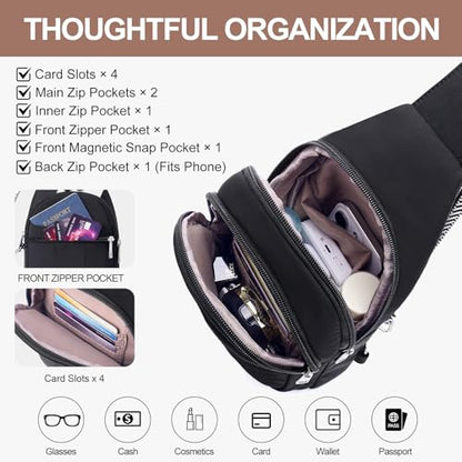 Puffer Sling Bag for Women RFID Anti Theft Crossbody Purse - color: Black