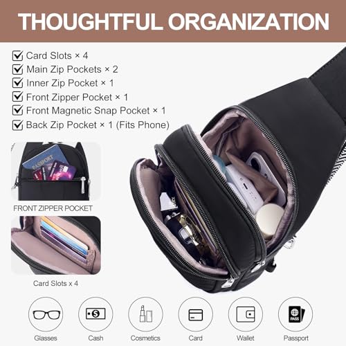 Puffer Sling Bag for Women RFID Anti Theft Crossbody Purse - color: Black