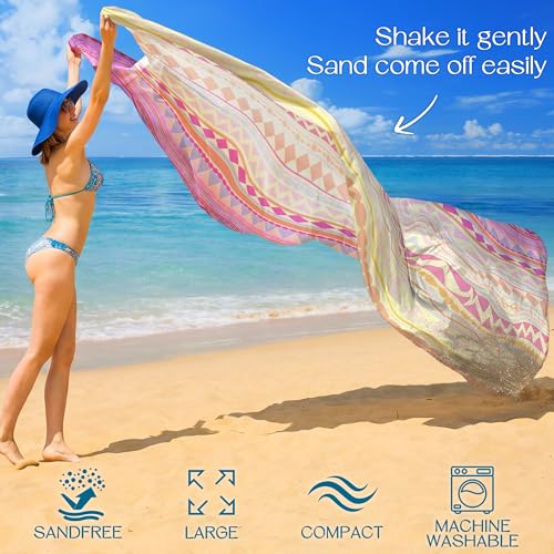 Beach Blanket Waterproof Sandproof 78''X81''/78''X110'' Large Beach Towel - color: Pink Boho, size: 78''X81"