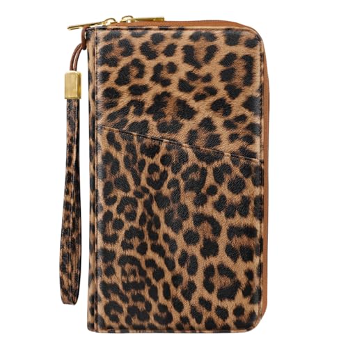 Family Passport Holder Wallet RFID Blocking Document Organizer - color: Leopard