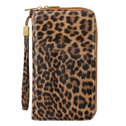 Family Passport Holder Wallet RFID Blocking Document Organizer - color: Leopard