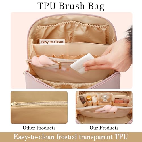 Gifts for Women Bridesmaid Initial Makeup Bag | Personalized PU Leather Cosmetic Waterproof Travel Toiletry Bag (Large-Brown-S) - color: LargeBrown, style: S