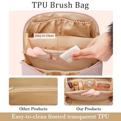 Gifts for Women Bridesmaid Initial Makeup Bag | Personalized PU Leather Cosmetic Waterproof Travel Toiletry Bag (Large-Brown-M) - color: LargeBrown, style: M
