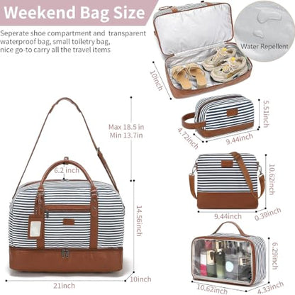 4PCS Weekender Bags for Women Large Overnight Weekend Travel Duffel Bags - color: Blue White Stripe