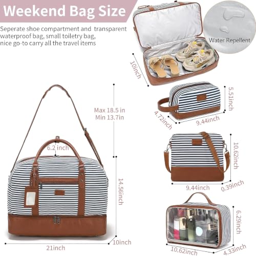 4PCS Weekender Bags for Women Large Overnight Weekend Travel Duffel Bags - color: Blue White Stripe