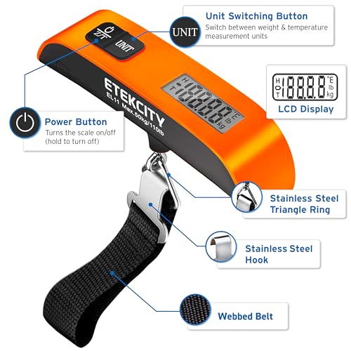 Etekcity Luggage Scale, Digital Suitcase Weight Scale for Travel, 110 lb - color: Orange