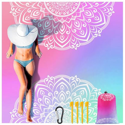 HIHOHO Waterproof Sandproof Beach Blanket Mat for 1-8 Adults, Quick Drying - color: Beautiful Pattern, size: 79" X 108"（1~5 person）