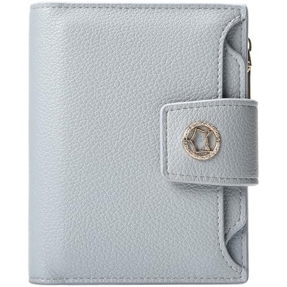 FOXLOVER Small Wallet for Women Soft Leather RFID Blocking Bifold Zipper Pocket Wallet Card Case Purse with ID Window - color: 01-Blue