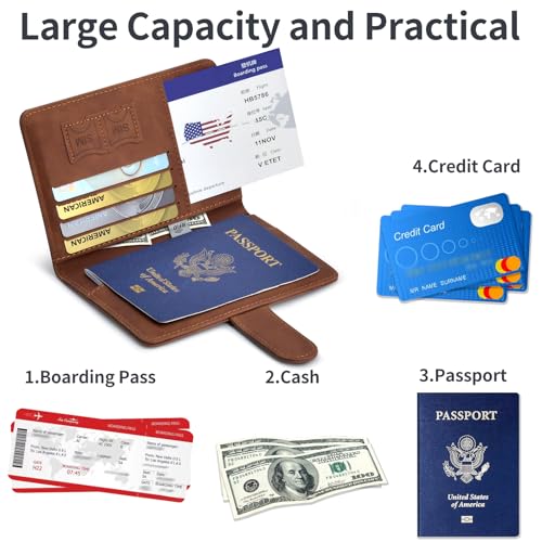 Passport Holder Cover Wallet Case RFID Blocking Card Slot Travel Essentials - color: Brown
