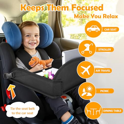 Kids Travel Tray for Car Seat, Road Trip Activities, Black - color: Black