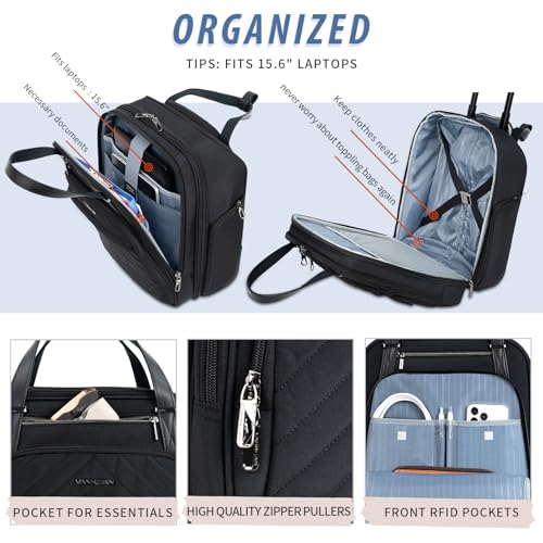 VANKEAN 16" Underseat Rolling Suitcase Travel Business Lightweight - color: Black