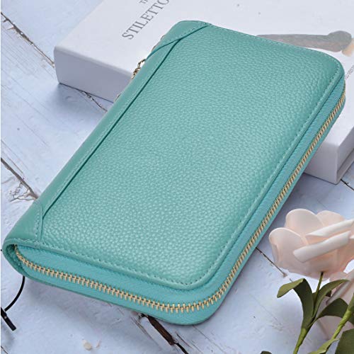 Easyoulife Credit Card Holder Wallet Womens Zipper Leather Case Purse RFID Blocking - color: Teal