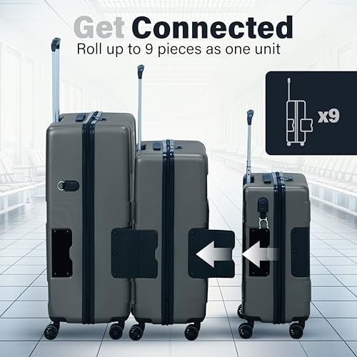 TACH Patented Connecting Hard Shell 3 Piece Luggage Set - 20, 24 & 28 inch Luggage | Carry-On, Medium & Large Rolling Suitcases - Slate Grey - color: Slate Grey, size: 3-Piece Set