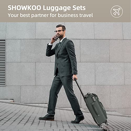 SHOWKOO Luggage Sets 3 Piece Softside Expandable Durable Suitcase Sets | Durable Oxford Fabric; Lightweight; 360°Double Spinner Wheels; TSA Lock; YKK Zippers; Army Green (20in/24in/28in) - color: Armygreen