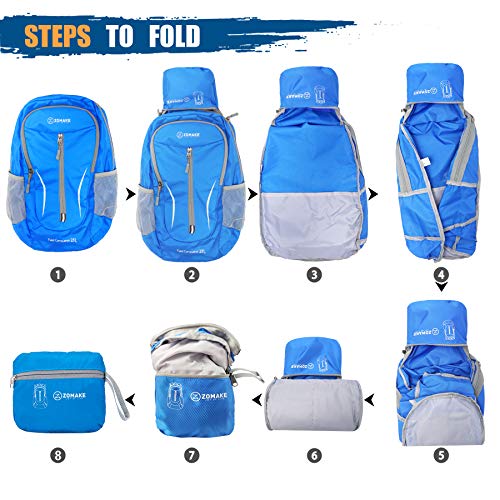 ZOMAKE Lightweight Packable Backpack 25L, Foldable Hiking Daypack - color: Dark Blue