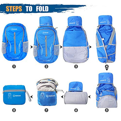 ZOMAKE Lightweight Packable Backpack 25L, Foldable Hiking Daypack - color: Dark Blue