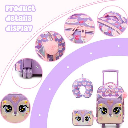 Kids Luggage with Wheels Softside 16" Kids Suitcase for Girls Luggage for Kid Airline Approved & Multi-function Carry Bag 3pcs Set - color: Zihuli