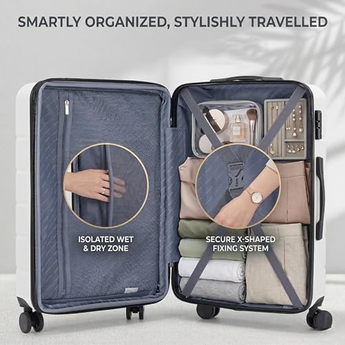 20 Inch Carry-On Luggage, Expandable, White - color: White, size: 20 Inch
