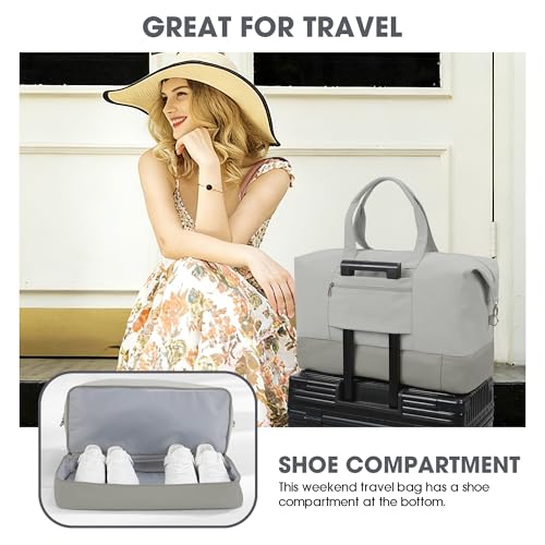 Women's Weekender bag Travel Duffel Bag with Shoe Compartment 21-inch Airline-Approved Carry-On, 2-Piece Overnight Bag Set Personal Item Luggage - color: 1-Grey