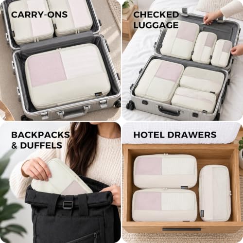4 Piece Compression Packing Cubes for 3–7 Day Travel, Off White - color: Off White, size: 4 Pack