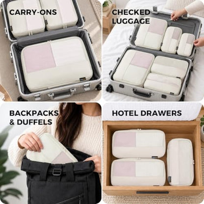 4 Piece Compression Packing Cubes for 3–7 Day Travel, Off White - color: Off White, size: 4 Pack