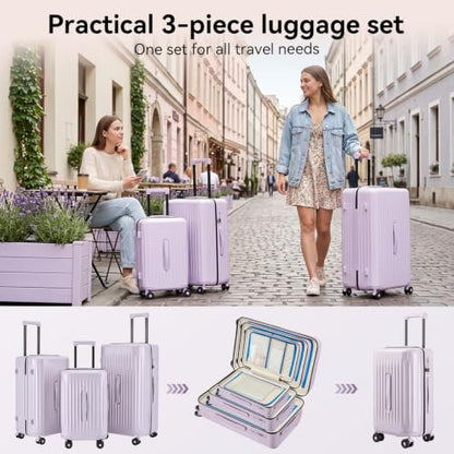 Luggage Sets 3 Piece Suitcase Spinner Hardshell TSA Lock,Purple - color: Purple
