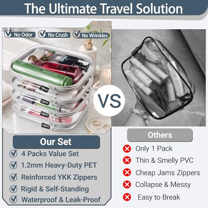 YQBRAO Clear Hard Shell Zipper Cases, 4 Medium Makeup Organizers, Grey - color: Grey, size: 4 Pack(M)