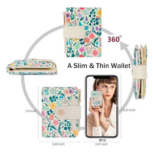 Floral Womens Bifold Wallet,Compact Leather Credit Card Holder - color: Floral