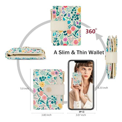 Floral Womens Bifold Wallet,Compact Leather Credit Card Holder - color: Floral