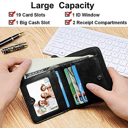HUANLANG Mens Wallet Zipper RFID Blocking Multi Card Holder Bifold Wallets - color: Black