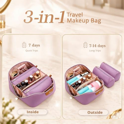 3-in-1 Large Travel Makeup Bag Organizer for Women - color: B08-Purple