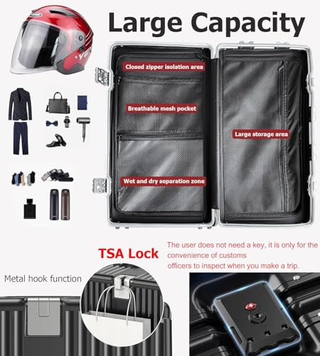 feilario Super Large Aluminum Frame Checked Luggage, Removable Wheels - color: A2-Jet Black, size: 30in