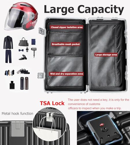 feilario Super Large Aluminum Frame Checked Luggage, Removable Wheels - color: A2-Jet Black, size: 30in
