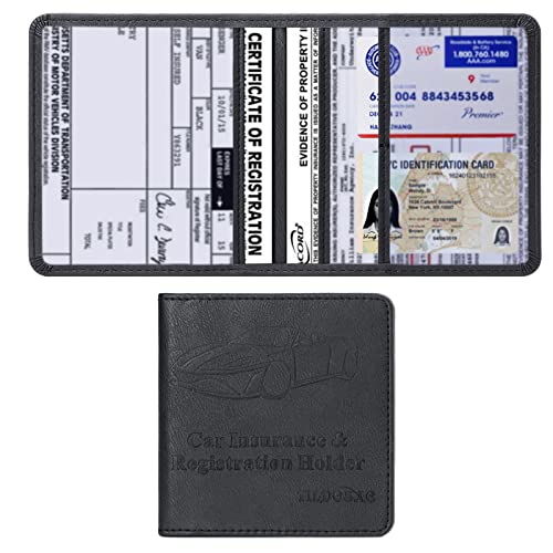 TILDOSAC Car Registration & Insurance Card Holder Leather Auto Glove Box Organizer Document Wallet with Magnetic Shut (Black, Small) - color: Small Black