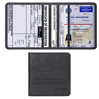 TILDOSAC Car Registration & Insurance Card Holder Leather Auto Glove Box Organizer Document Wallet with Magnetic Shut (Black, Small) - color: Small Black