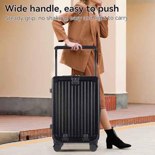 SOKOK Front Pocket Luggage Wide Handle with Spinner Wheels 24 Inch, Black - color: Black