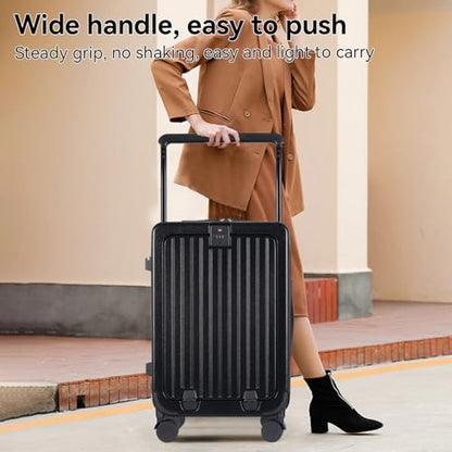 SOKOK Front Pocket Luggage Wide Handle with Spinner Wheels 24 Inch, Black - color: Black