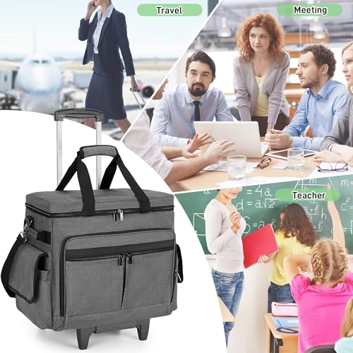 Trunab Rolling Teacher Bag with Expandable File Pocket Detachable Trolley - color: Grey