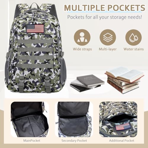 Camo Backpack for Boys, 19'' Boy Bookbag Set with Lunch Box & Pencil Case - color: Camo Backpack Set 2