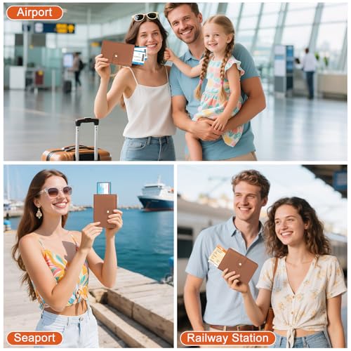 Passport Holder for Travel RFID Blocking Passport Wallet Cover - color: Brown