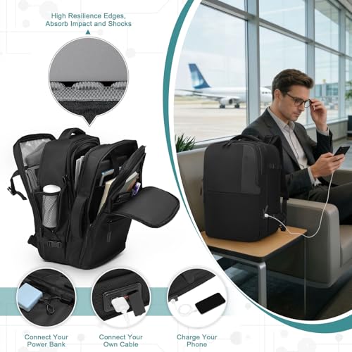 35L Expandable 2 in 1 Travel Backpack for 16 Inch Laptop Black - color: Black