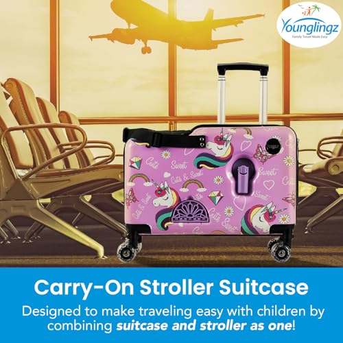 Younglingz LIL FLYER GO Version 2 Ride On Suitcase for Kids | Carry On Luggage with Toddler Seat, Foldable Handlebars, Pedals, and Removable Wheels | Holds up to 80 lbs | Glam | Ages 2-6 - color: Glam V2