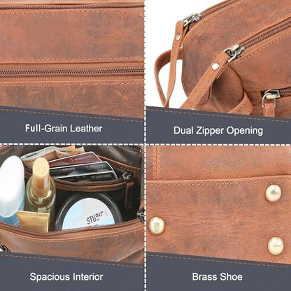 Leather Toiletry Bag – Stylish & Durable Dopp Kit with Water Resistant Lining – Travel Shaving Kit Organizer for Bathroom & Overnight Trips - Great Gift for Men & Women - color: Brown