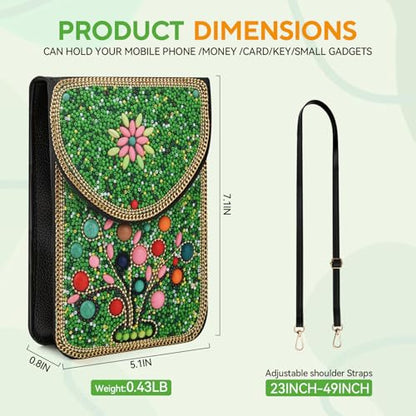 Small Beaded Crossbody Bag for Women, Boho Cell Phone Shoulder Purse Wallet with Handcrafted Colorful Beads - color: Tree-green