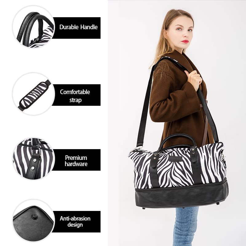 Kinmac Travel Duffel Bag,Sports Gym Yoga Duffel Bag Weekender Overnight Totes Bag (Zebra) - color: Zebra