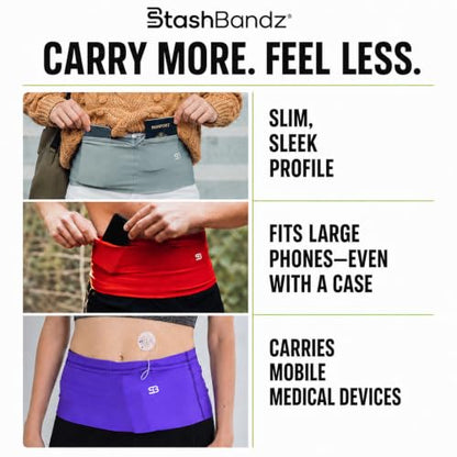 StashBandz Running Belt, Money Belt, 4-Pocket Phone Holder with Zipper - color: Neon Green, size: X-Small