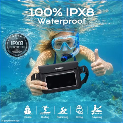 2 Pack Waterproof Fanny Pack, IPX8 Double Space Phone Pouch Dry Bag - color: Black+Blue