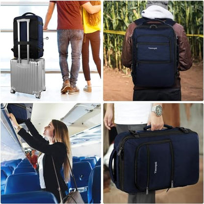 Vancropak 45l Expandable Travel Backpack, Carry on Backpack for Airplanes | Hidden Shoulder Strap, Adjustable Strap, Flight Approved Water Resistant Luggage, Lightweight Carry on Business Weekender Bag - color: Blue, size: XX-Large