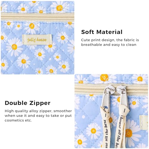 HBselect Quilted Makeup Bag, 3Pcs Cotton Large Travel Makeup Bags Organizer - color: A-3PCS-Daisy