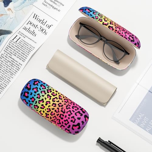 Eyeglasses Case, Hard Shell Protective Case for Glasses, Unisex for Women Men - color: Colorful Leopar